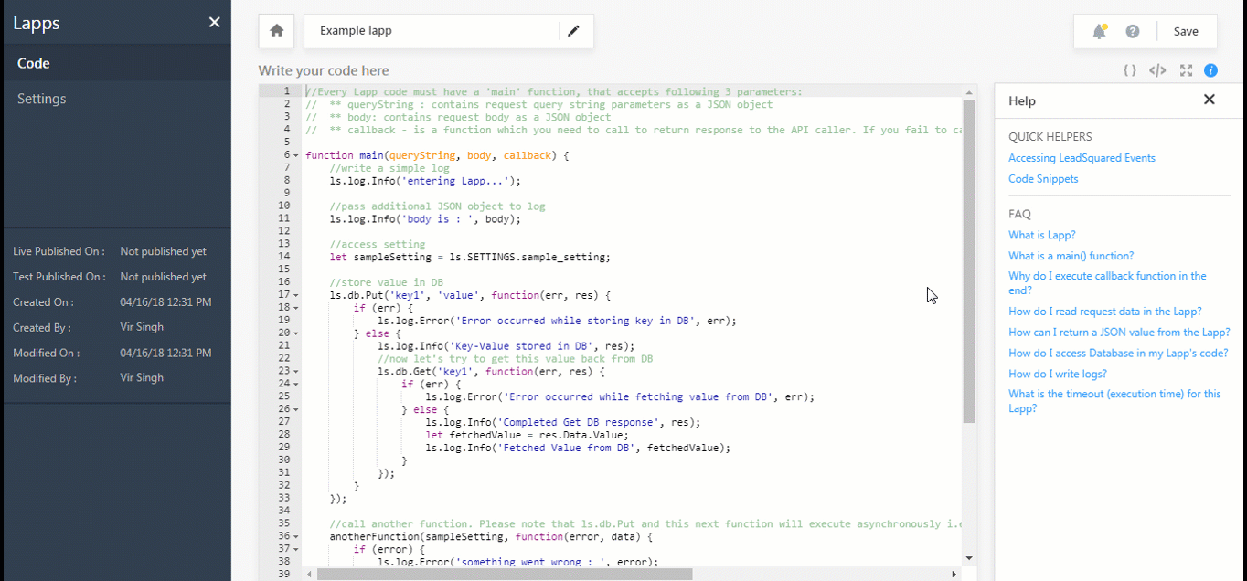 Explaining the sample code